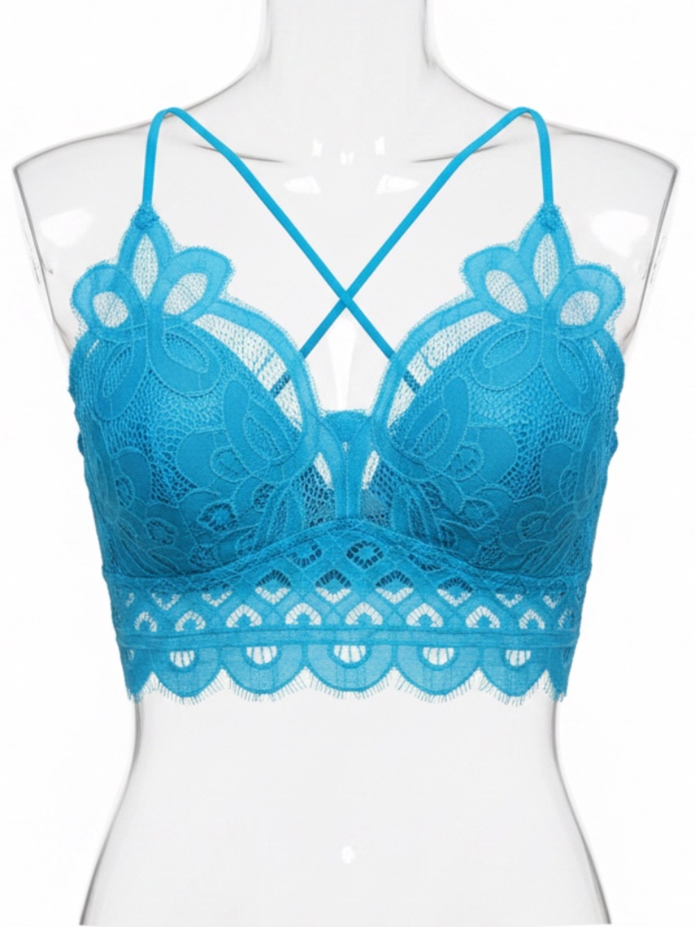 Plus - Zenana Crochet Floral Lace Bralette - Ice Blue/ Aqua NWOT